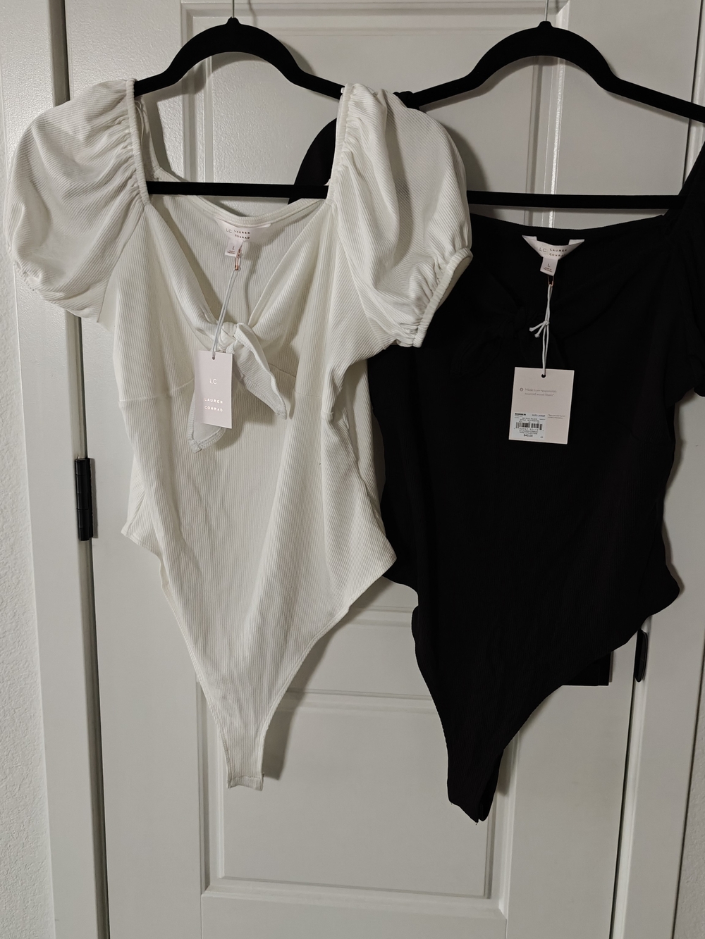 LC Lauren Conrad Puff-Sleeve Tie-Front Bodysuit Set - White & Black